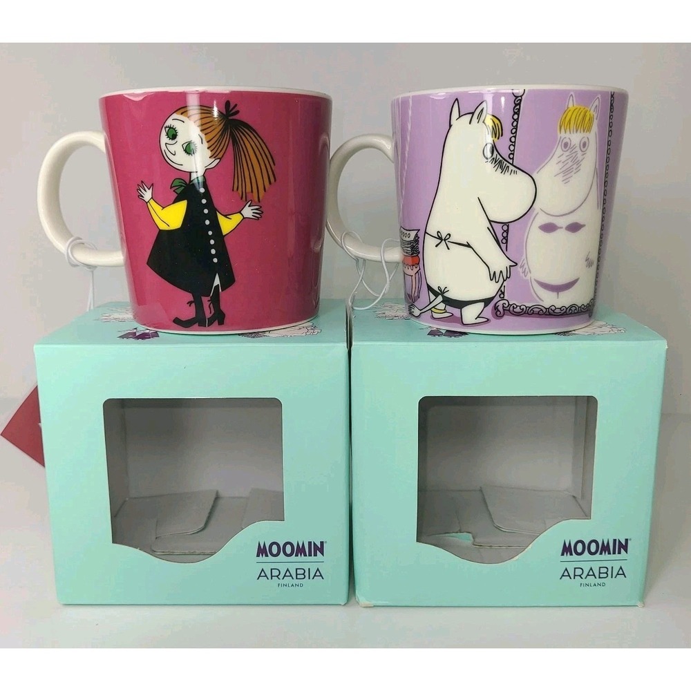 New Moomin Arabia Finland Mug Set Little My & Snorkmaiden Pink Purple With Boxes - Picture 2 of 7